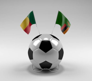 Benin - Zambiya Futbol Bayrakları, Beyaz Arkaplan - 3D Render