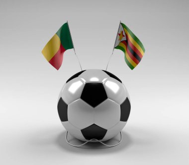 Benin - Zimbabwe Futbol Bayrakları, Beyaz Arkaplan - 3D Render