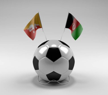 Bhutan - Afganistan Futbol Bayrakları, Beyaz Arkaplan - 3D Render
