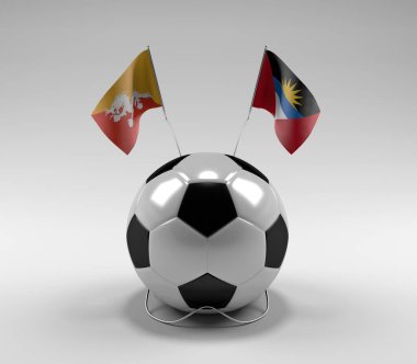 Bhutan - Antigua-and-Barbuda Futbol Bayrakları, Beyaz Arkaplan - 3D Render