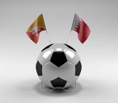 Bhutan - Bahreyn Futbol Bayrakları, Beyaz Arkaplan - 3D Render