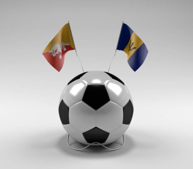 Bhutan - Barbados Futbol Bayrakları, Beyaz Arkaplan - 3D Render