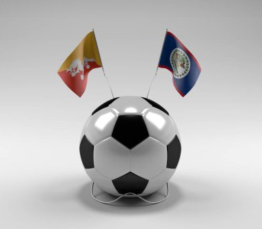 Bhutan - Belize Futbol Bayrakları, Beyaz Arkaplan - 3D Render