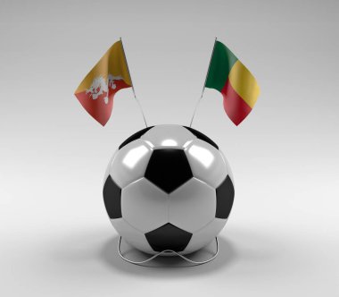 Bhutan - Benin Futbol Bayrakları, Beyaz Arkaplan - 3D Render