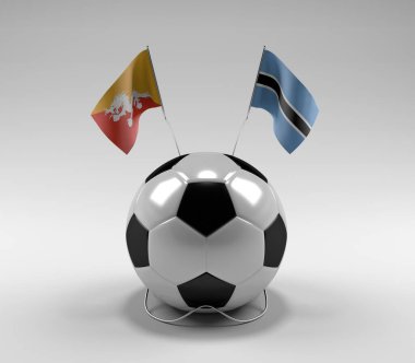Bhutan - Botswana Futbol Bayrakları, Beyaz Arkaplan - 3D Render