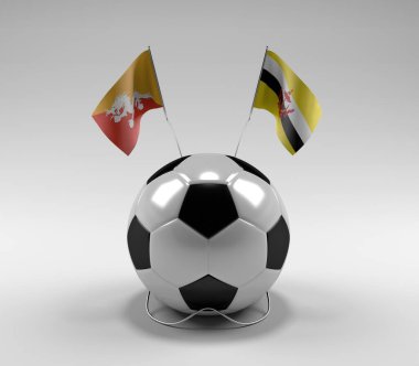 Bhutan - Brunei Futbol Bayrakları, Beyaz Arkaplan - 3D Render