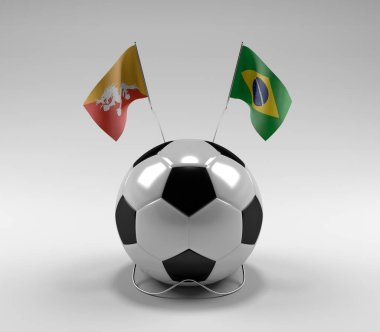 Bhutan - Brezilya Futbol Bayrakları, Beyaz Arkaplan - 3D Render