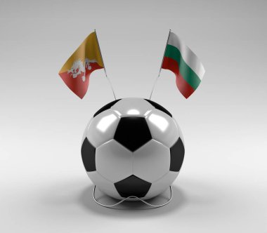 Bhutan - Bulgaristan Futbol Bayrakları, Beyaz Arkaplan - 3D Render