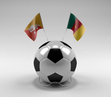Bhutan - Kamerun Futbol Bayrakları, Beyaz Arkaplan - 3D Render