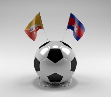 Bhutan - Kamboçya Futbol Bayrakları, Beyaz Arkaplan - 3D Render