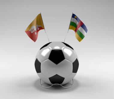 Bhutan - Orta Afrika Cumhuriyeti Futbol Bayrakları, Beyaz Arkaplan - 3D Render