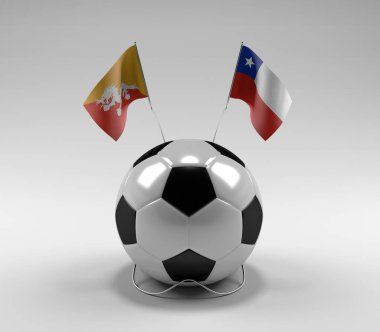 Bhutan - Şili Futbol Bayrakları, Beyaz Arkaplan - 3D Render