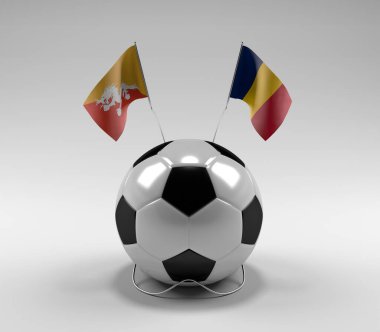 Bhutan - Chad Futbol Bayrakları, Beyaz Arkaplan - 3D Render