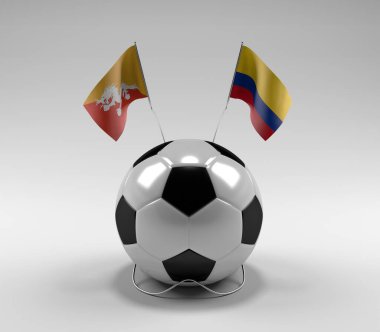 Bhutan - Kolombiya Futbol Bayrakları, Beyaz Arkaplan - 3D Render