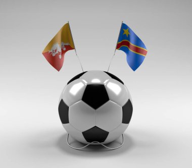 Bhutan - Kongo Demokratik Cumhuriyeti Futbol Bayrakları, Beyaz Arkaplan - 3D Render