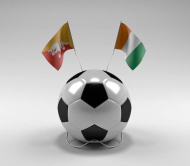 Bhutan - Cote-D-Fildişi Futbol Bayrakları, Beyaz Arkaplan - 3D Render