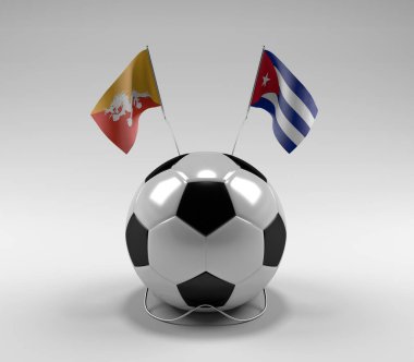 Bhutan - Küba Futbol Bayrakları, Beyaz Arkaplan - 3D Render