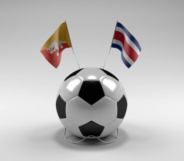 Bhutan - Kosta Rika Futbol Bayrakları, Beyaz Arkaplan - 3D Render
