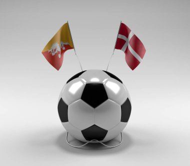 Bhutan - Danimarka Futbol Bayrakları, Beyaz Arkaplan - 3D Render