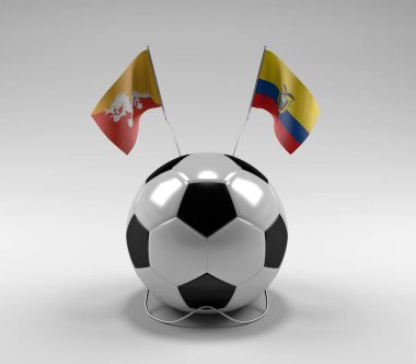 Bhutan - Ekvador Futbol Bayrakları, Beyaz Arkaplan - 3D Render
