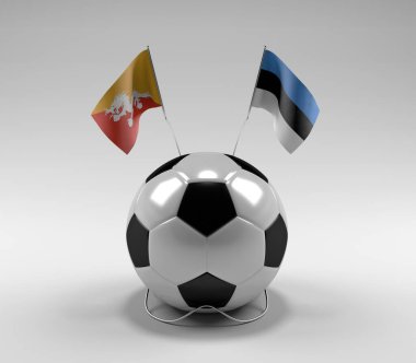 Bhutan - Estonya Futbol Bayrakları, Beyaz Arkaplan - 3D Render