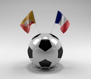 Bhutan - Fransa Futbol Bayrakları, Beyaz Arkaplan - 3D Render
