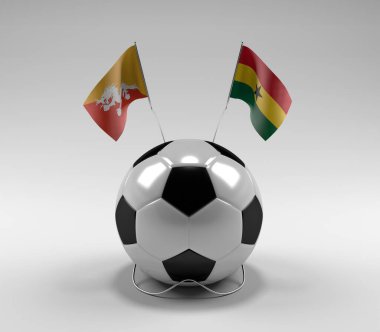 Bhutan - Gana Futbol Bayrakları, Beyaz Arkaplan - 3D Render
