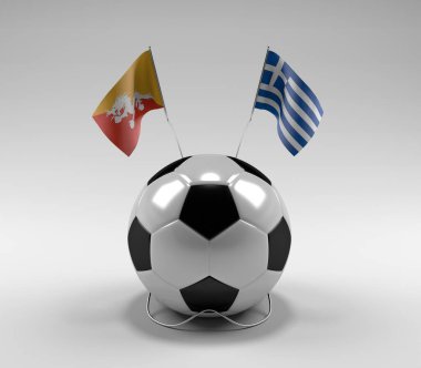 Bhutan - Yunanistan Futbol Bayrakları, Beyaz Arkaplan - 3D Render