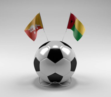Bhutan - Gine-Bissau Futbol Bayrakları, Beyaz Arkaplan - 3D Render