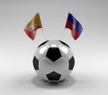 Bhutan - Haiti Futbol Bayrakları, Beyaz Arkaplan - 3D Render