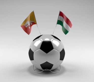Bhutan - Macaristan Futbol Bayrakları, Beyaz Arkaplan - 3D Render