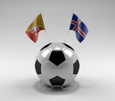 Bhutan - İzlanda Futbol Bayrakları, Beyaz Arkaplan - 3D Render