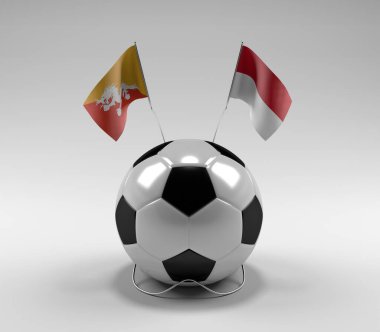 Bhutan - Endonezya Futbol Bayrakları, Beyaz Arkaplan - 3D Render