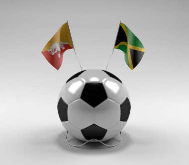 Bhutan - Jamaika Futbol Bayrakları, Beyaz Arkaplan - 3D Render