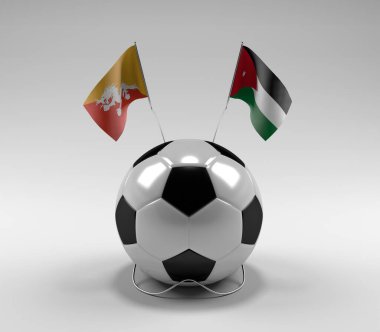 Bhutan - Jordan Futbol Bayrakları, Beyaz Arkaplan - 3D Render