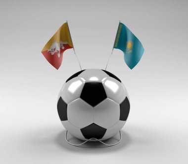 Bhutan - Kazakistan Futbol Bayrakları, Beyaz Arkaplan - 3D Render