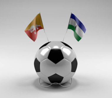 Bhutan - Lesotho Futbol Bayrakları, Beyaz Arkaplan - 3D Render
