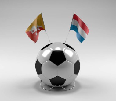 Bhutan - Lüksemburg Futbol Bayrakları, Beyaz Arkaplan - 3D Render