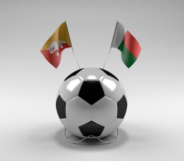 Bhutan - Madagaskar Futbol Bayrakları, Beyaz Arkaplan - 3D Render