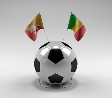 Bhutan - Mali Futbol Bayrakları, Beyaz Arkaplan - 3D Render