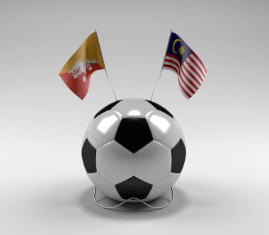 Bhutan - Malezya Futbol Bayrakları, Beyaz Arkaplan - 3D Render
