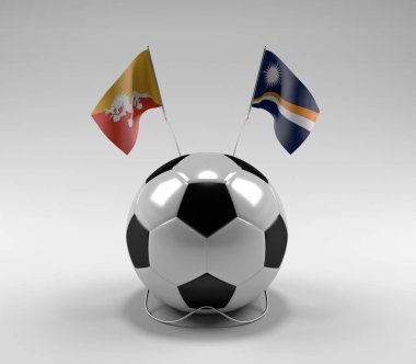 Bhutan - Marshall Adaları Futbol Bayrakları, Beyaz Arkaplan - 3D Render