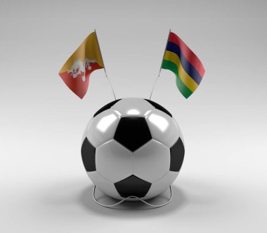 Bhutan - Mauritius Futbol Bayrakları, Beyaz Arkaplan - 3D Render