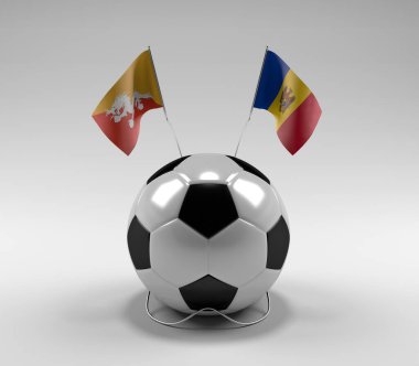 Bhutan - Moldova Futbol Bayrakları, Beyaz Arkaplan - 3D Render
