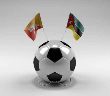 Bhutan - Mozambik Futbol Bayrakları, Beyaz Arkaplan - 3D Render