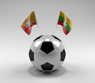 Bhutan - Myanmar Futbol Bayrakları, Beyaz Arkaplan - 3D Render