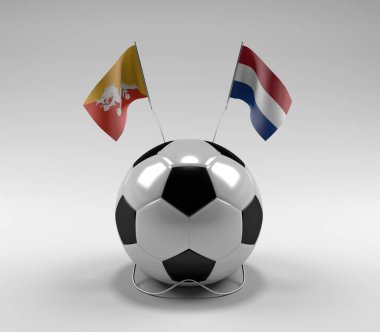 Bhutan - Hollanda Futbol Bayrakları, Beyaz Arkaplan - 3D Render