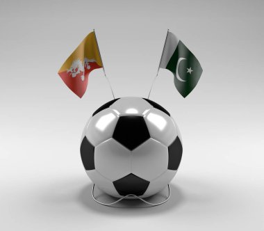 Bhutan - Pakistan Futbol Bayrakları, Beyaz Arkaplan - 3D Render
