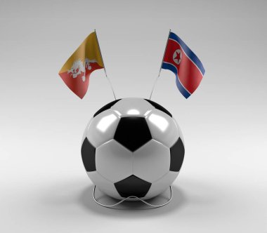 Bhutan - Kuzey Kore Futbol Bayrakları, Beyaz Arkaplan - 3D Render