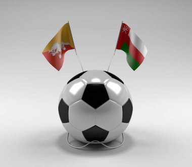 Bhutan - Umman Futbol Bayrakları, Beyaz Arkaplan - 3D Render